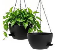 Pot suspendu auto-arrosant - 33 cm - Lot de 2 - Noir - Intérieur et extérieur