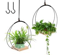 Pot suspendu en deux parties pour l'intérieur, pot suspendu en métal avec socle en bois, pot suspendu d'extérieur pour plantes d'intérieur, plantes succulentes et plantes aériennes (C)