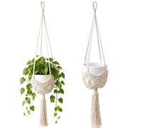 Pot Suspendu Plante Interieur, Macrame Suspension Plante Suspension Macramé pour Plante Boho, Cache Pot en Coton pour Intérieur Extérieur, Solide Gain de Place pour Salon Balcon Jardin, 2 Pièces
