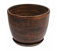 Pot en céramique rond avec soucoupe brun foncé 30,5 cm brillant avec trou de drainage