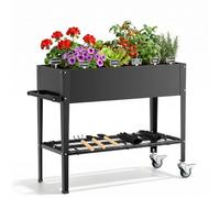Potager sur pied avec roulettes, jardinière sur pieds 111 × 57 × 79 cm | Jardinière sur pied en acier galvanisé, 82,7 L, tablette, géotextile et accessoires pour balcon, terrasse et jardin
