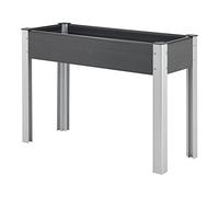 Potager Surélevé Grande Taille Jardinière Bac á Fleurs sur Pied Extérieur à Fond Grillagé Plantation Résistant Jardin Balcon Terasse Design Aluminium Bois Composite 100 x 40 x 75 cm Gris Foncé