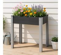 Potager Surélevé Grande Taille Jardinière Bac á Fleurs sur Pied Extérieur à Fond Grillagé Plantation Résistant Jardin Balcon Terasse Design Aluminium Bois Composite 75 x 40 x 75 cm Gris Foncé