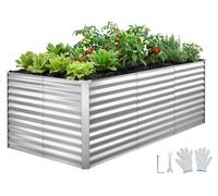 Potager surélevé - Potager métallique - 240 x 120 x 86 cm - Rectangulaire - Sans fond pour le drainage - Pour légumes et fleurs - Extérieur - Argenté