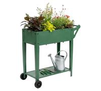 Potager surélevé Relaxdays, avec tablette, 2 roues, pour jardin, balcon et terrasse, H x L x P : 80 x 85 x 50 cm, potager sur table mobile, vert
