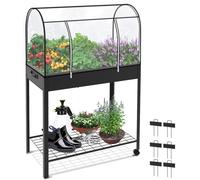 Potager surélevé serre en métal - Bâche PVC transparente amovible - 6 compartiments - 80,5 x 43 x 130 cm - Avec roues et poignée