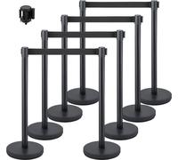 Poteau de contrôle des foules, ensemble de 8 poteaux, avec sangle rétractable noire de 2 m, barrière de contrôle des foules noire avec base en béton et métal, assemblage facile à connecter