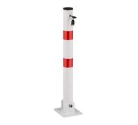 Poteau de délimitation Relaxdays, rabattable, en acier, pour parking, H : 65 cm, verrouillable, poteau rond, blanc/rouge
