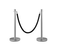 Poteau de Guidage Séparation Corde Velours 1500cm Pour File Attente Argent 2PCS