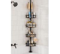 Poteau de support en acier inoxydable pour cabine de douche d'angle, avec 4 étagères, réglable de 60 à 291 cm, comprenant une barre de serviette et un support pour brosses à dents