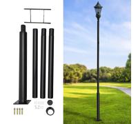 Poteau d'éclairage public - Poteau divisible pour lampadaire - En fer - 3 mètres - Montage au sol ou sur clôture - Lot de 4 pièces - Capacité de charge : 5 kg - Noir