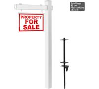 Poteau pour panneau immobilier - Support pour panneau de jardin - Hauteur 183 cm - Structure métallique - Avec fixations et support pour panneau - Montage nécessaire - Blanc