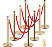 Poteaux de contrôle des foules, lot de 8 pièces Lot de poteaux, lot de poteaux avec corde en velours rouge de 1,5 m, barrière de contrôle des foules dorée avec base solide en béton et métal – Assembla