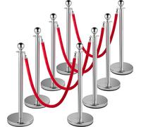 Poteaux de contrôle des foules, lot de 8 pièces Lot de poteaux, lot de poteaux avec corde en velours rouge de 1,5 m, barrière de contrôle des foules argentée avec base solide en béton et métal – Assem