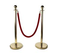 POTELET OR 2 pcs + 1 corde velours rouge - Poteau Doré Élégant et Résistant en Acier, Création d'Allée, Poteau de Guidage, Barrière de sécurité - 1m de haut, 5kg - Passion Décor