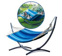 Potenza® Hamac avec Support métal pour 2 Personnes Démontable - Charge Max 220 kg - Les Hamacs Coton Double XXL -Support hamac Double - hamac Support Metallique Graphite Un Hamac avec Barre Bleu