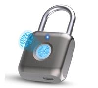 Pothunder Cadenas intelligent à empreinte digitale en métal biométrique sans vec empreinte digitale, étanche, rechargeable par USB, pour casier de gym, casier, bagages, sac à dos, valise (gris)