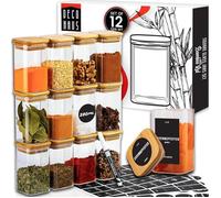 Pots à épices - DECO HAUS - Carrés - Hermétiques (joint silicone) - Verre borosilicate - Set 12 x 280 ml