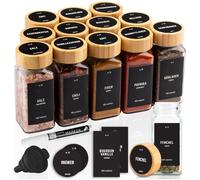 Pots à épices - DECO HAUS - Lot de 12 - Carrés hermétiques - Couvercles bambou - Avec étiquettes