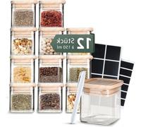 Pots à herbes carrés 150 ml en verre avec couvercle en bambou
