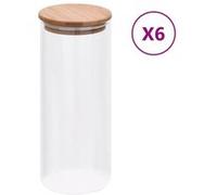Pots de conservation en verre couvercle en bambou 6 pcs 1000 ml Transparent G