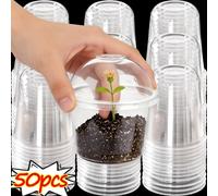 Pots de culture en plastique - Conteneurs de semis avec couvercle - Paquet de 50 - Transparents - 9,5 x 10,5 cm