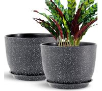 Pots de fleurs 30 cm Set de 2 pots de plantes avec drainage et soucoupes noir moucheté pour plantes d'intérieur et d'extérieur