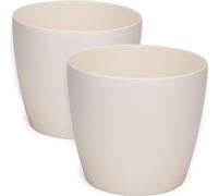 Pots de fleurs décoratifs brillants pour fleurs et herbes aromatiques - longue durée de vie - léger - rond - plastique - salon - salle à manger - cuisine - terrasse - balcon - set de 2 - beige - diamè