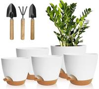 Pots de fleurs en plastique avec système d'arrosage, blancs, lot de 5