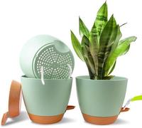 Pots de fleurs en plastique, lot de 3 pots, système d'arrosage automatique, pot avec support, diamètre 15 cm, pour l'intérieur et l'extérieur