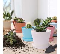Pots de fleurs extra grands 20 cm et soucoupes - 6 pots de plantes en plastique avec égouttoirs - Pots de culture couleur bonsaï - Pour l'intérieur et l'extérieur - Conteneur de fleurs de jardin - Déc