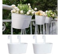 Pots de fleurs métalliques à suspendre - lot de 2 | Pots de fleurs blancs pour l'intérieur et l'extérieur | Panier de rangement avec crochet amovible pour la cuisine ou la salle de bains