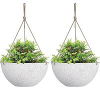 Pots de fleurs suspendus 25 cm blanc moucheté - set de 2 - avec trous de drainage et bouchons - pour décoration de jardin boho