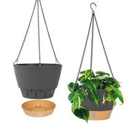 Pots de fleurs suspendus avec système de drainage, diamètre intérieur de 25,4 cm, vase suspendu avec système de drainage, 3 crochets de jardin pour abris de jardin (gris)