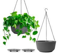 Pots de fleurs suspendus de 25 cm, lot de 2, pots suspendus avec chaînes, pots suspendus avec système d'arrosage pour le jardin, le salon, pots suspendus d'extérieur, pots de fleurs suspendus, noir ma