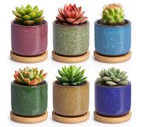 Pots en céramique de 6,3 cm pour plantes succulentes, cactus et mini-pots de fleurs, série Ice Crack Higher, lot de 6 couleurs avec soucoupes.