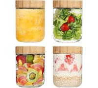 Pots en verre - Récipients pour le petit-déjeuner - Préparation des repas - Couvercle hermétique - Lot de 4 pièces de 500 ml - Transparent
