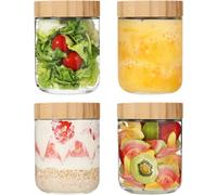 Pots en verre - Récipients pour le petit-déjeuner - Préparation des repas - Couvercle hermétique - Lot de 4 pièces de 500 ml - Transparent