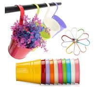 Pots suspendus en métal, colorés, lot de 10, diamètre 16 cm, avec crochet amovible, pour balcon et rambardes