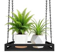 Pots suspendus, pot suspendu en métal de 40 cm, adapté à un usage intérieur et extérieur, avec crochet de fixation au plafond et chaîne de suspension, noir