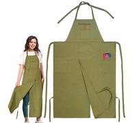 Potterhyme Tablier de poterie à couverture complète - Jambes fendues - 100% toile de coton - Tabliers de potier et céramique avec poches pour homme et femme, vert, réglable
