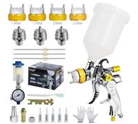Potufa HVLP Kit Pistolet à Peinture Professionnel avec 4 Buses | Pistolet à Air Comprimé Jaune avec Gobelet de 600 ml et Buses de 1,4 mm, 1,7 mm, 2,0 mm et 2,5 mm