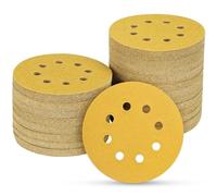 POTUINOM Lot de 100 disques abrasifs 12,7 cm 8 trous, papier verre rond auto-agrippant de grain 150 pour ponceuse orbitale