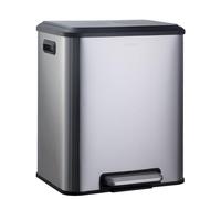 Poubelle 2 compartiments Jack, inox, 30 L double poubelle, poubelle 2 récipients (2 x 15 L), poubelle à pédale