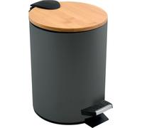 Poubelle 3 litres en inox avec mécanisme Softclose - seau intérieur en bambou - anthracite