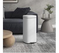 Poubelle 30 L en métal/plastique blanche, couvercle soft-close, anti-traces, pédale, 28 x 35 x 63,5 cm