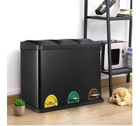 Poubelle 45 litres Avec couvercle,Poubelle Tri Selectif 3 Bac,Poubelles de recyclage,Poubelle de Cuisine,Corbeille à Pédale- Noir
