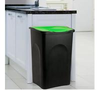 Poubelle 50 litres - Avec couvercle - Collecteur de déchets - Noir/vert