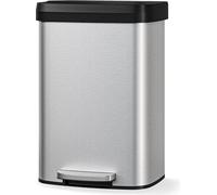 Poubelle 60 l - Poubelle à pédale - Acier inoxydable - Couvercle à fermeture douce - Anneau porte-sac - Inoxydable - Argent