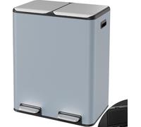 Poubelle à 2 compartiments - Seau à pédale en inox - 60 l - Filtre anti-odeur - Seau intérieur amovible - Rectangulaire - Bleu-gris